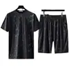 Traje deportivo de seda de hielo para hombre, camiseta fina de manga corta de verano, pantalones cortos casuales de secado rápido, conjunto de ropa holgada de talla grande