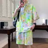 Conjunto de camisa floral de manga corta y shorts para hombre, camisa casual, de alta gama, para parejas, para outfits de playa, costa, vacaciones, viajes