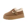 Botas de Neve Femininas Peludas Estilo Birkenstock Modelo Novo Inverno 2026 com Fleece Adicionado e Mocassins Engrossados, Sapatos de Algodão com Solado Grosso