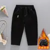 Pantalones de mezclilla de punto para niño para invierno con forro polar, estilo coreano, pantalones casuales de forro polar todo en uno para niños, pantalones para niños pequeños y medianos, calidad de exportación