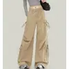 Pantalones Cargo Originales de Marca Americana de Moda con Múltiples Bolsillos Lavados para Mujer de Calle Sueltos Pierna Ancha Largo Hasta el Suelo Pantalones Largos Casuales de Pareja