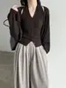 Conjunto de Dos Piezas de Cardigan de Punto con Cuello Halter de Lana de Oveja Luxi para Mujer, Otoño 2026, Suéter Versátil Elegante para el Trabajo ss1096