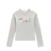 Camiseta de Algodão Puro com Manga Longa, Gola Redonda e Ombro Normal para Mulheres, Novo Estilo Primavera/Outono, Estampa de Desenho Animado Versátil, Slim Fit, Top Casual Camada Base