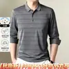 Camiseta de Manga Larga para Hombre Otoño/Invierno Nuevo Estilo Cuello de Solapa Rayas Casual de Negocios Tendencia de Moda Versátil Camisa Polo Top