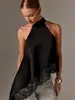 Ropa Europea y Americana Transfronteriza para Mujer Amazon 2026 Moda de Verano Camisola de Satén sin Mangas con Ribete de Encaje Patchwork Top Halter