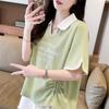 Camiseta de Manga Corta con Cuello Polo para Mujer Verano 2026 Nuevo Estilo Coreano Holgada Irregular con Abertura Top Elegante que Reduce la Edad A3404
