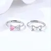 Anillo en blanco hecho a mano para DIY, forma de corazón de 5x5 mm, plata de ley S925, anillo personalizado dulce y lindo con lazo para niñas
