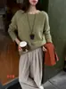 Suéter Básico Macio com Gola Redonda Zhengqi para Mulheres, Tricô de Lã Novo Outono/Inverno, Caimento Solto, Versátil, Manga Longa