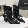 Botines de tacón alto con punta para mujer con hebilla de cinturón, negros, nuevo estilo 2026, botín elegante para pantalón, tacón grueso, bota individual versátil vintage
