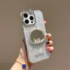 Adecuado para iPhone 17 Funda para Teléfono con Purpurina, Apple 16 Pro Espejo de Maquillaje con Oso de Diamante con Purpurina con Cadena, 15 Pro Funda Protectora