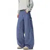Calça Jeans de Trabalho Americano Azul Francês Masculina Marca Tendência Design Desconstruído Senso de Design Bonito Rebelde Solta Reta Casual Calça de Perna Larga