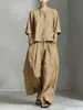 Traje de Lino de Manga Corta Estilo Europeo y Americano Nuevo 2026 para Mujer, Conjunto de Dos Piezas con Pantalones Anchos Sueltos de Verano para Ropa Casual de Trabajo