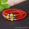 Pulseira de Contas de Ágata Vermelha Natural Estilo Antigo para Mulheres no Ano do Zodíaco, Pulseira de Contas Multi-Voltas DIY Estilo Igual ao de Zhao Lusi Venda por Atacado
