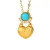 Brincos Pingente Coração de Turquesa Sintética Banhados a Ouro Prata S925 Feminino Retro Francês Elegante Novos Brincos Pingente