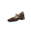 Zapatos de gamuza para mujer de caña baja, nuevos 2025, punta cuadrada, tacón grueso, tacón medio, códigos de talla 31-43, zapatos de comercio exterior transfronterizo