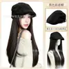 Chapéu peruca feminino integrado 2026 novo estilo outono e inverno boina retrô diário natural cabelo liso longo chapéu peruca