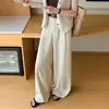 Pantalones casuales finos de cintura alta para mujer, nuevo estilo otoño 2026, pantalones de pierna ancha de seda helada, pantalones rectos frescos con protección solar