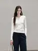 Camiseta Minimalista Principios de Otoño Manga Larga Botones Camisa Base Estilo Femenino Versátil Corte Ajustado 2631