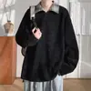 Sudadera de Chenilla Pesada Estilo Retro Americano para Hombre Otoño Camiseta de Manga Larga Tejida Aroma Pequeño Estilo Perezoso Camisa Polo