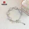 Pulseira de Calcedônia Branca Gelo Natural Prata 925 Banhada a Cobre Incrustada com Esmeralda Verde Imperial Pulseira Ágata Rosa Jade Presente Exquisito