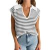 Verão Transfronteiriço Sem Mangas Decote V Pulôver Top Curto Casual Listrado Lapela Preguiçoso Combina com Tudo Camiseta Vic Roupa Feminina