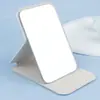 Espejo de maquillaje de escritorio, espejo pequeño portátil, cuero PU de color sólido, de mano, plegable, espejo de tocador de mesa, espejo de viaje