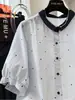 Camisa Manga Curta Poá Lapela Feminina 2026 Super Quente Rejuvenescedora Verão Estilo Fino Super Bonita Estilo Coreano Top Pequeno Tendência