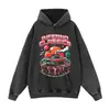 Sudadera con Estampado de Coche Deportivo Modificado Estilo Japonés, Lavada y Desgastada, Prenda Superior de Algodón Puro de Peso Pesado, Sudadera con Capucha Holgada Oversize