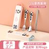 Aço Inoxidável 316 Desenho Animado Portátil Conjunto de Talheres Caixa de Armazenamento de Colher e Hashi Cabo de Silicone Talheres de Duas Peças Garfo