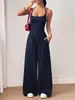 Nova macacão feminino de cor sólida transpassado no busto, casual de verão, perna larga, solto, roupas femininas, transfronteiriço europeu e americano da Amazon