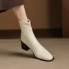 Nuevas botinetas de otoño e invierno de punta cuadrada con tacón grueso en negro y marrón con cremallera trasera, botas de moda adelgazantes para el trabajo, botas para mujer de comercio exterior transfronterizo