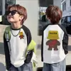Camiseta de manga longa 100% algodão puro para meninos, com blocos de cor, novo estilo de outono, camiseta básica casual da moda para crianças mais velhas