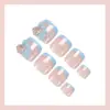 Uñas Vestibles Estilo Francés Azul Refrescante Transfronterizas Europeas y Americanas con Nudos Metálicos Blancos y Uñas de los Pies con Diamantes Uñas Vestibles y Uñas de los Pies