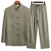 Traje bordado de manga larga estilo Tang para abuelos de mediana edad y mayores, atuendo de verano para papás, ropa Hanfu para hombres estilo chino, ropa para personas mayores