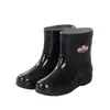 Botas de goma forradas color caqui para otoño e invierno, zapatos de agua de caña media y corta, botas de lluvia para mujer para exteriores, botas de lluvia sin cordones de altura media, botas de agua para limpieza