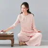 Traje Zen Casual Holgado de Algodón y Lino Estilo Chino Retro Nuevo de Verano Traje de Té de Meditación de Temperamento Traje de Tai Chi Traje de Yoga