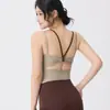 Top de Yoga Bonito com Cor Contrastante nas Costas para Mulheres, Alças Finas, Sutiã Esportivo com Recorte Torcido e Bojos, Top Fitness Pilates