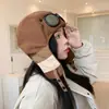 Gorro Lei Feng de Pana con Combinación de Colores de Invierno Set con Gafas a Prueba de Viento Desmontables Gorro de Piloto Cálido para Exteriores Protección para los Oídos