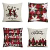 Funda de Almohada Navideña de Lino Nueva de Amazon Transfronteriza Funda de Almohada de Papá Noel Ciervo para el Hogar Funda para Sofá