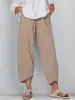 Nuevos Pantalones Anchos Populares de Algodón y Lino de Venta Caliente en Sitio Independiente, Sueltos Casuales de Algodón y Lino con Cintura Elástica, Pantalones de Nueve Puntos para Mujer