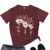 Nueva camiseta casual suelta de manga corta con estampado divertido de mariposa margarita, cuello redondo para mujer, manga corta, cuello redondo