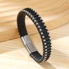 Pulsera tejida a mano para hombre, de material de microfibra geométrica de doble color, superventas transfronteriza europea y americana, con accesorios de acero inoxidable.