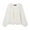 Venta al por mayor transfronteriza Primavera 2026 Nueva moda para mujer Estilo europeo y americano Camisa de manga larga decorativa plisada en capas para mujer en blanco