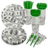 Mm238 Dólar Estadounidense Plato de Cena de 100 Dólares Vajilla Navideña para 8 Personas Set de 4 Piezas Platos de Papel Servilletas de Papel Vasos de Papel