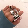 Europeu e Americano transfronteiriço mais vendido retrô feminino preto esmalte gota zircônia preto Pêssego um anel de amor conjunto 7 peças conjunto de anéis