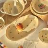 Juego de Vajilla de Cerámica Pintada a Mano con Lunares de Colores Bajo Esmalte, Alto Valor Estético, Tazones y Platos de Cerámica Sencillos, Tazones Grandes para Sopa, Venta al por Mayor