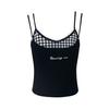 Sutiã Camisola Renda Xadrez Desejo Puro Feminino Roupa Íntima Verão Falso Conjunto de Duas Peças Slim-Fit Top Curto de Férias com Bojo