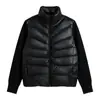 Nueva Chaqueta de Plumón de Invierno para Mujer Corta Tejida Patchwork Plumón de Pato Abrigo Cálido Diseño Simple Color Sólido Cárdigan