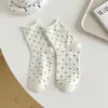 Meias Femininas de Bolinhas com Borda Enrolada, Meias Finas de Meia-Perna para Primavera/Verão, Absorventes de Suor e Respiráveis, Estilo Doce Clássico, Meias Arrastão Atraentes