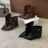Otoño 2026 Punta Fina Moda Europea Americana Tacón Kitten Botines Hebilla de Cinturón Botines Cortos Botas para Pantalón Botas de Moda